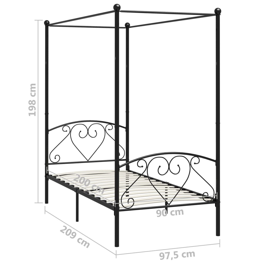Canopy Bed Frame Black Metal 90x200 cm- Beds & Bed Frames - HomeShopIreland - Home Shop Ireland - Beds & Bed Frames - Canopy Bed Frame Black Metal 90x200 cm