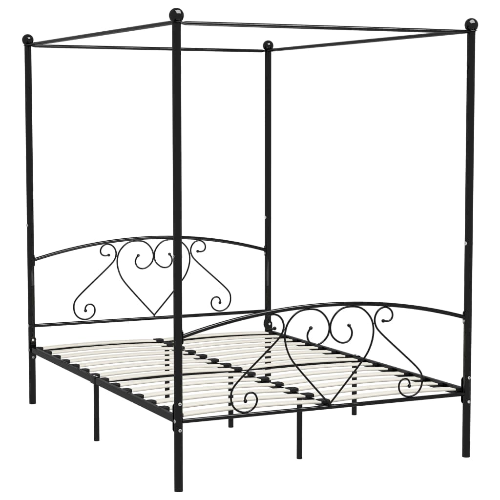 Canopy Bed Frame Black Metal 160x200 cm- Beds & Bed Frames - HomeShopIreland - Home Shop Ireland - Beds & Bed Frames - Canopy Bed Frame Black Metal 160x200 cm