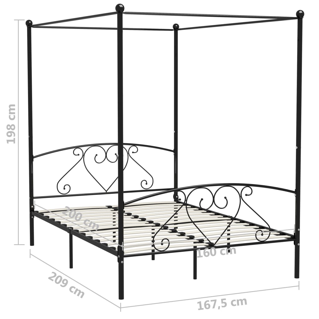 Canopy Bed Frame Black Metal 160x200 cm- Beds & Bed Frames - HomeShopIreland - Home Shop Ireland - Beds & Bed Frames - Canopy Bed Frame Black Metal 160x200 cm