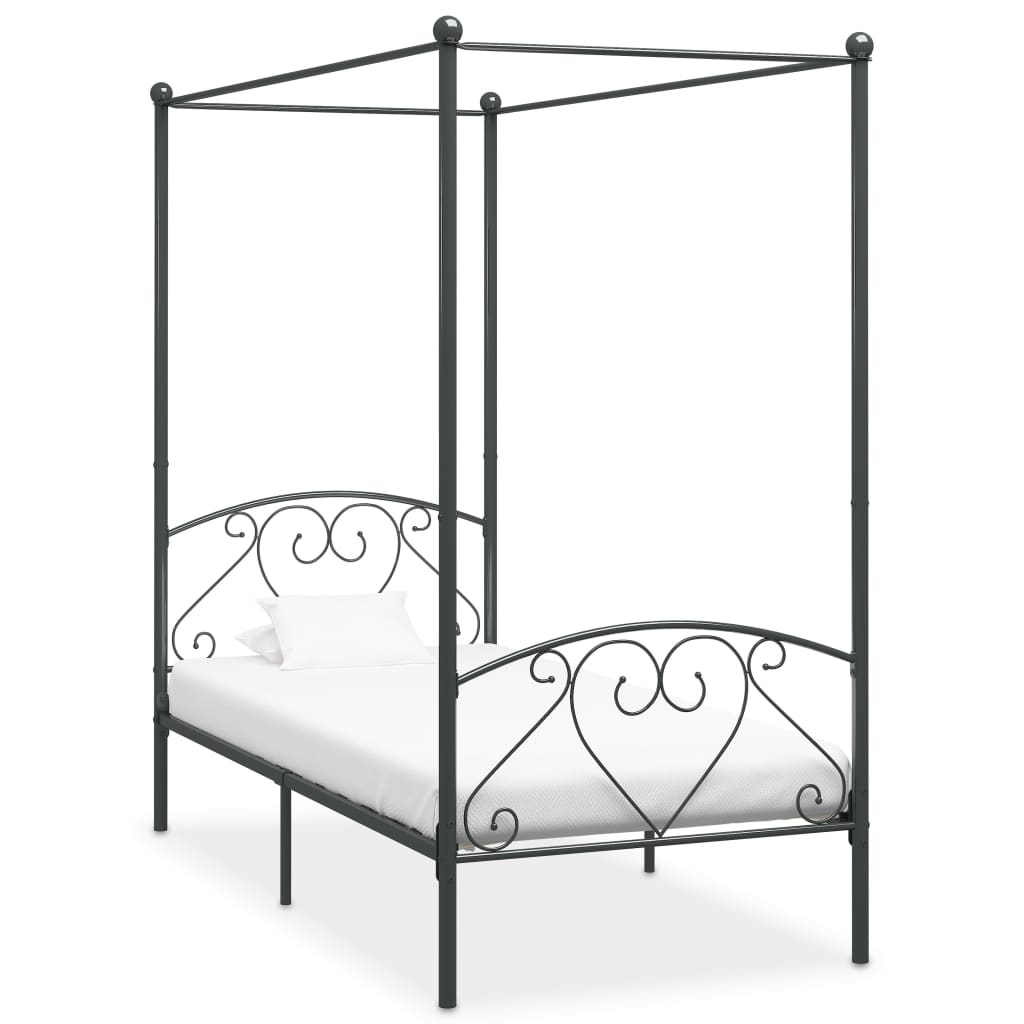 Canopy Bed Frame Grey Metal 90x200 cm- Beds & Bed Frames - HomeShopIreland - Home Shop Ireland - Beds & Bed Frames - Canopy Bed Frame Grey Metal 90x200 cm