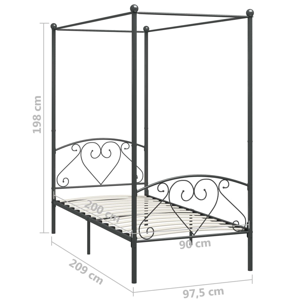 Canopy Bed Frame Grey Metal 90x200 cm- Beds & Bed Frames - HomeShopIreland - Home Shop Ireland - Beds & Bed Frames - Canopy Bed Frame Grey Metal 90x200 cm