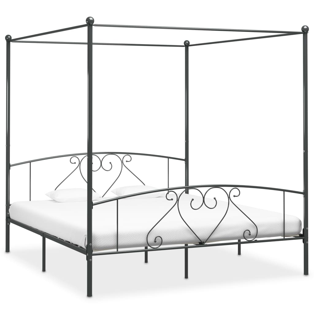 Canopy Bed Frame Grey Metal 200x200 cm- Beds & Bed Frames - HomeShopIreland - Home Shop Ireland - Beds & Bed Frames - Canopy Bed Frame Grey Metal 200x200 cm