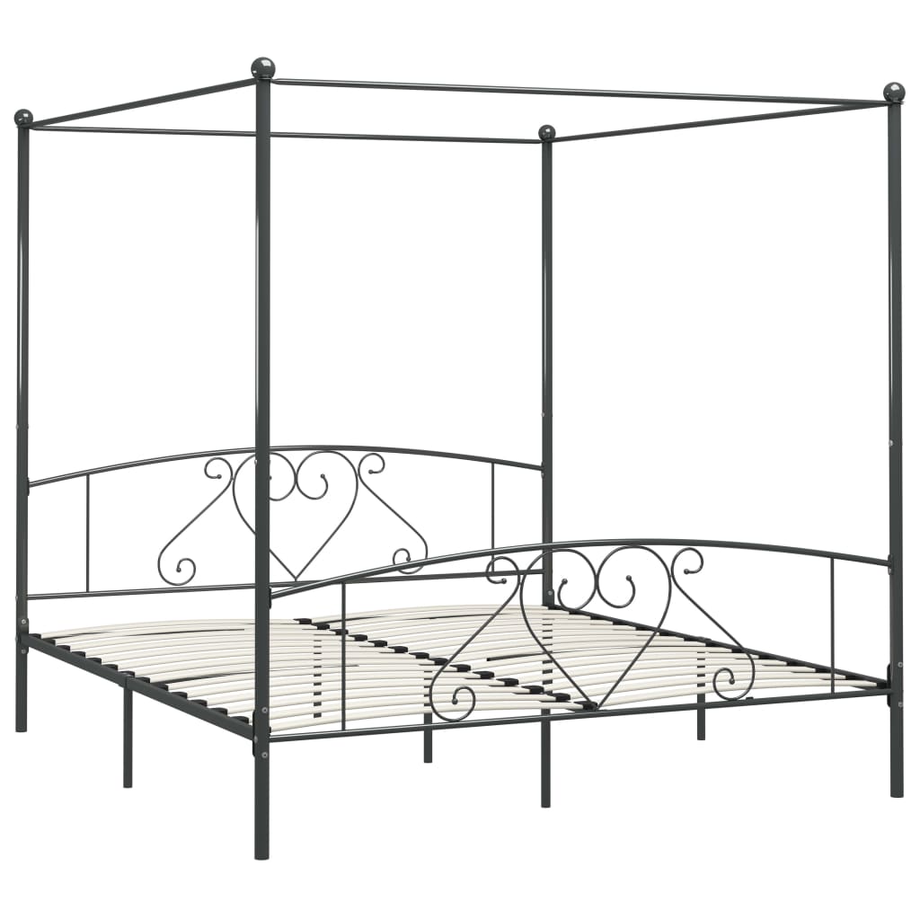 Canopy Bed Frame Grey Metal 200x200 cm- Beds & Bed Frames - HomeShopIreland - Home Shop Ireland - Beds & Bed Frames - Canopy Bed Frame Grey Metal 200x200 cm