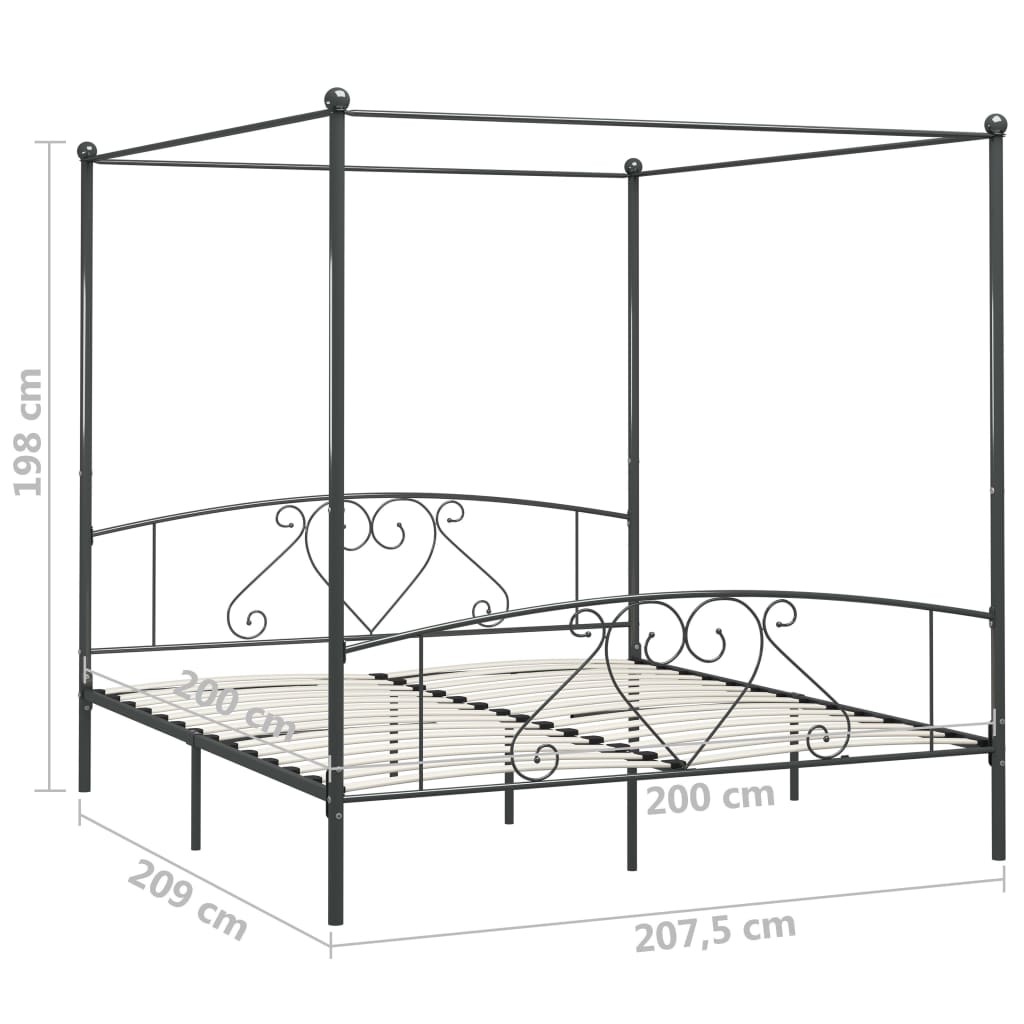 Canopy Bed Frame Grey Metal 200x200 cm- Beds & Bed Frames - HomeShopIreland - Home Shop Ireland - Beds & Bed Frames - Canopy Bed Frame Grey Metal 200x200 cm