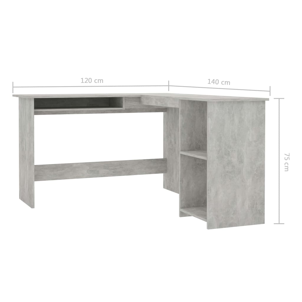 L-Shaped Corner Desk Concrete Grey 120x140x75 cm Chipboard- Desks - HomeShopIreland - Home Shop Ireland - Desks - L-Shaped Corner Desk Concrete Grey 120x140x75 cm Chipboard