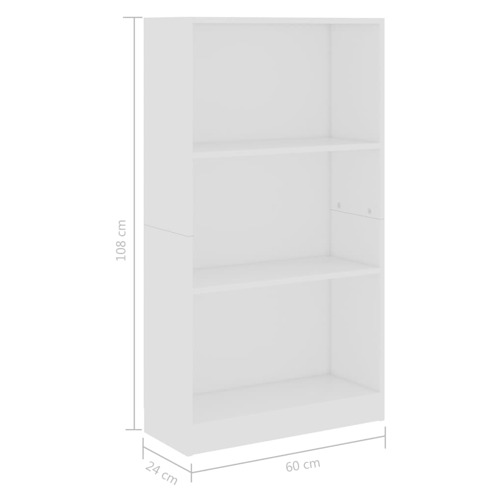 3-Tier Book Cabinet White 60x24x108 cm Chipboard- Bookcases & Standing Shelves - HomeShopIreland - Home Shop Ireland - Bookcases & Standing Shelves - 3-Tier Book Cabinet White 60x24x108 cm Chipboard