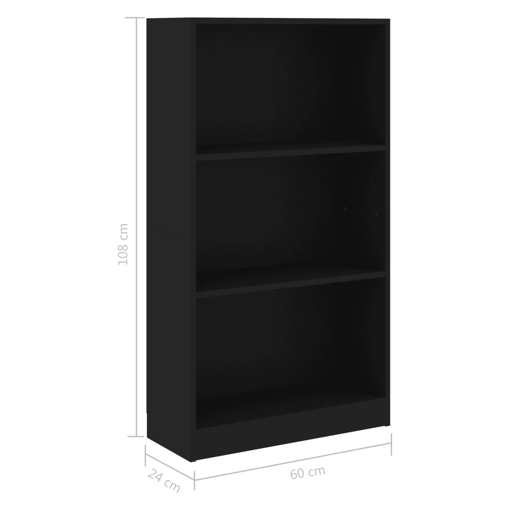 3-Tier Book Cabinet Black 60x24x108 cm Chipboard- Bookcases & Standing Shelves - HomeShopIreland - Home Shop Ireland - Bookcases & Standing Shelves - 3-Tier Book Cabinet Black 60x24x108 cm Chipboard