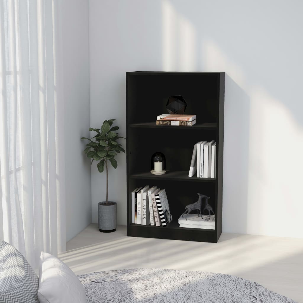 3-Tier Book Cabinet Black 60x24x108 cm Chipboard- Bookcases & Standing Shelves - HomeShopIreland - Home Shop Ireland - Bookcases & Standing Shelves - 3-Tier Book Cabinet Black 60x24x108 cm Chipboard