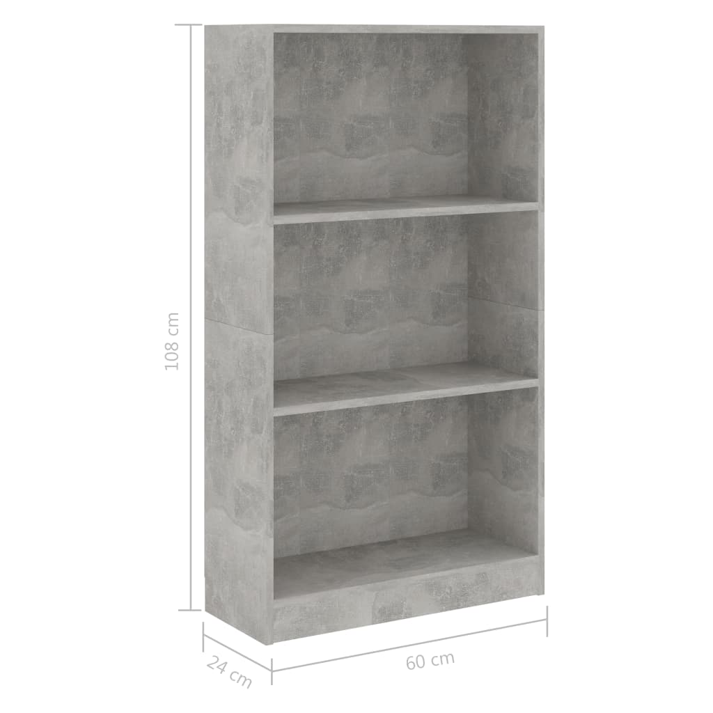 3-Tier Book Cabinet Concrete Grey 60x24x108 cm Chipboard- Bookcases & Standing Shelves - HomeShopIreland - Home Shop Ireland - Bookcases & Standing Shelves - 3-Tier Book Cabinet Concrete Grey 60x24x108 cm Chipboard