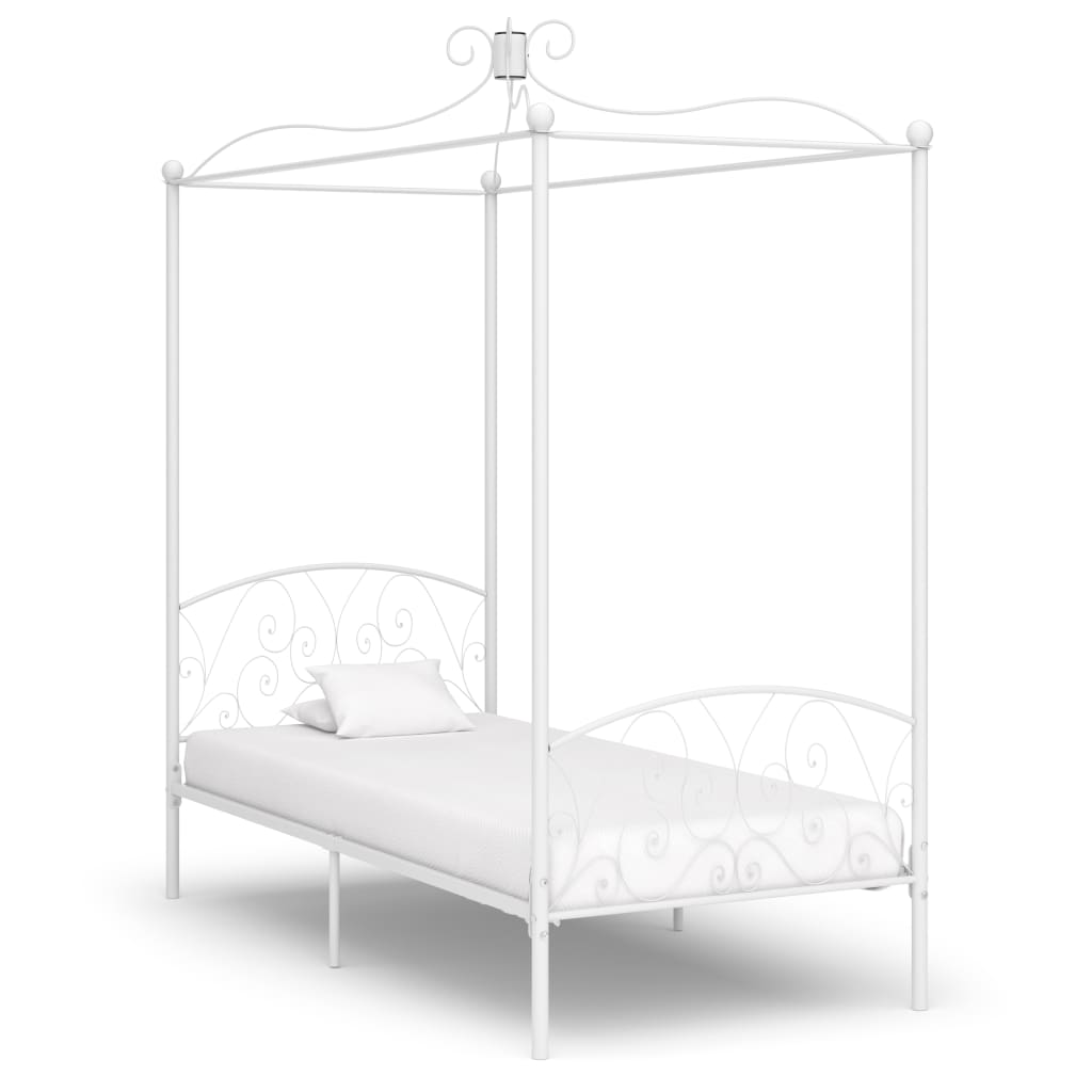 Canopy Bed Frame White Metal 90x200 cm- Beds & Bed Frames - HomeShopIreland - Home Shop Ireland - Beds & Bed Frames - Canopy Bed Frame White Metal 90x200 cm