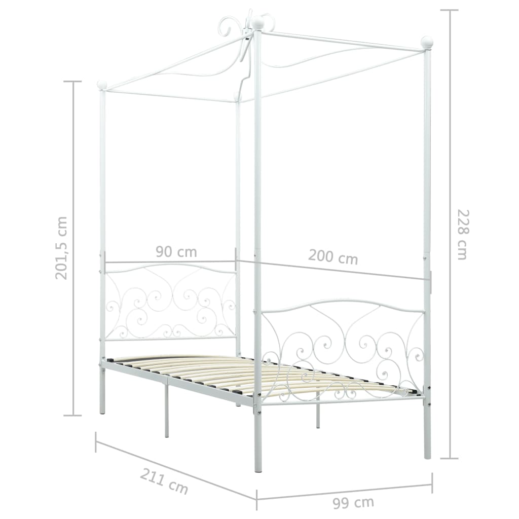 Canopy Bed Frame White Metal 90x200 cm- Beds & Bed Frames - HomeShopIreland - Home Shop Ireland - Beds & Bed Frames - Canopy Bed Frame White Metal 90x200 cm