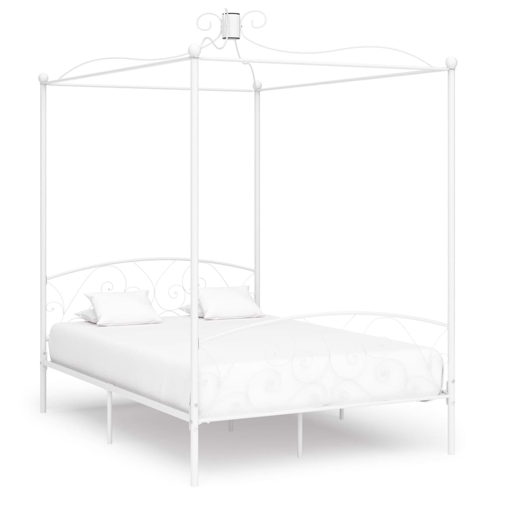 Canopy Bed Frame White Metal 120x200 cm- Beds & Bed Frames - HomeShopIreland - Home Shop Ireland - Beds & Bed Frames - Canopy Bed Frame White Metal 120x200 cm