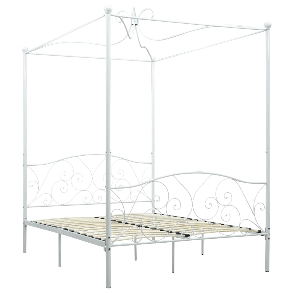 Canopy Bed Frame White Metal 120x200 cm- Beds & Bed Frames - HomeShopIreland - Home Shop Ireland - Beds & Bed Frames - Canopy Bed Frame White Metal 120x200 cm
