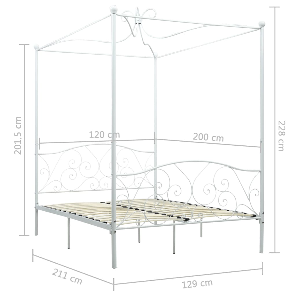 Canopy Bed Frame White Metal 120x200 cm- Beds & Bed Frames - HomeShopIreland - Home Shop Ireland - Beds & Bed Frames - Canopy Bed Frame White Metal 120x200 cm