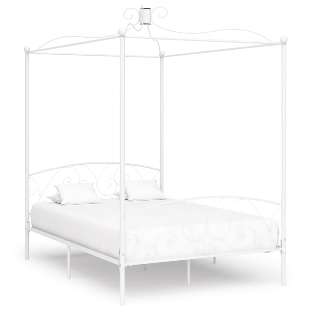 Canopy Bed Frame White Metal 140x200 cm- Beds & Bed Frames - HomeShopIreland - Home Shop Ireland - Beds & Bed Frames - Canopy Bed Frame White Metal 140x200 cm
