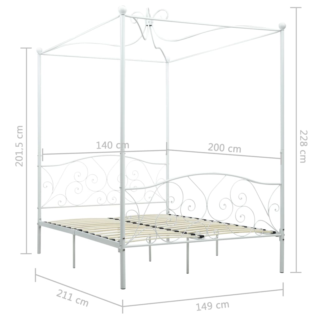 Canopy Bed Frame White Metal 140x200 cm- Beds & Bed Frames - HomeShopIreland - Home Shop Ireland - Beds & Bed Frames - Canopy Bed Frame White Metal 140x200 cm