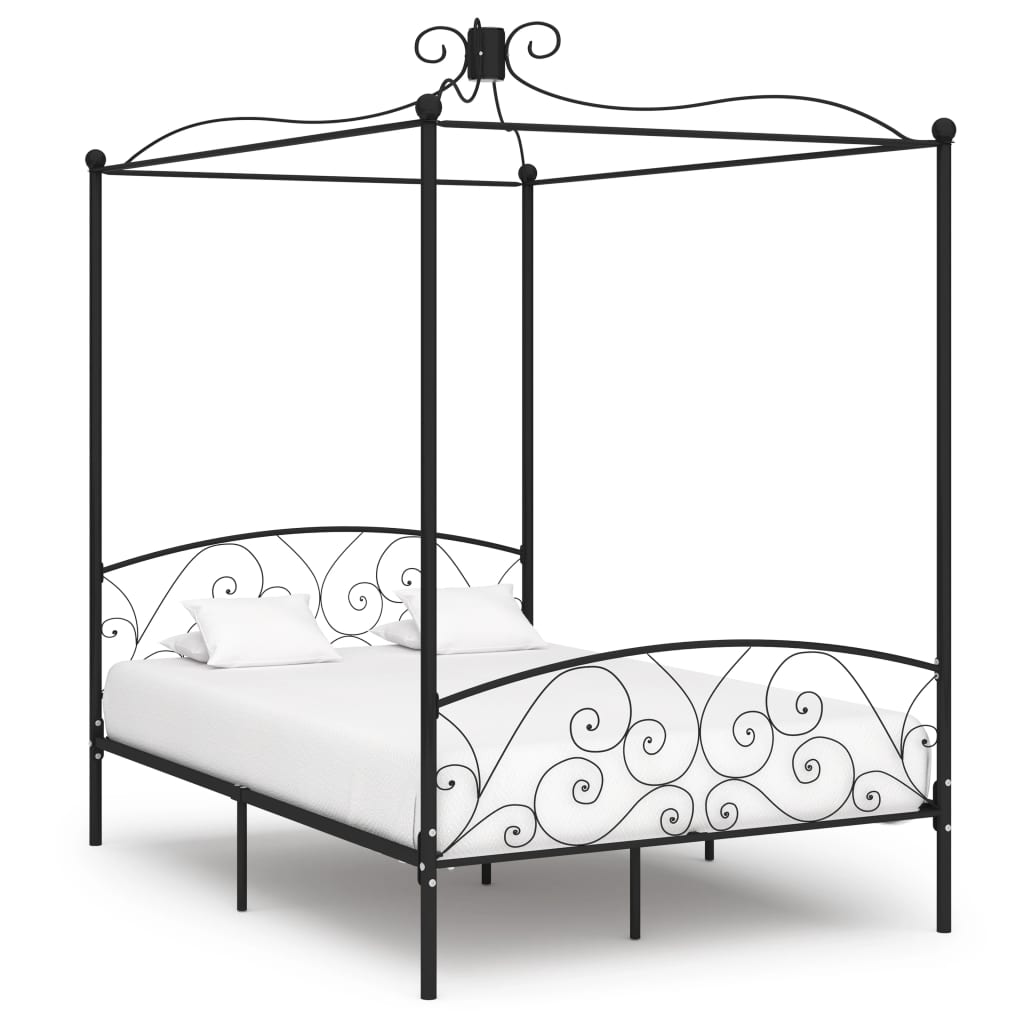 Canopy Bed Frame Black Metal 140x200 cm- Beds & Bed Frames - HomeShopIreland - Home Shop Ireland - Beds & Bed Frames - Canopy Bed Frame Black Metal 140x200 cm