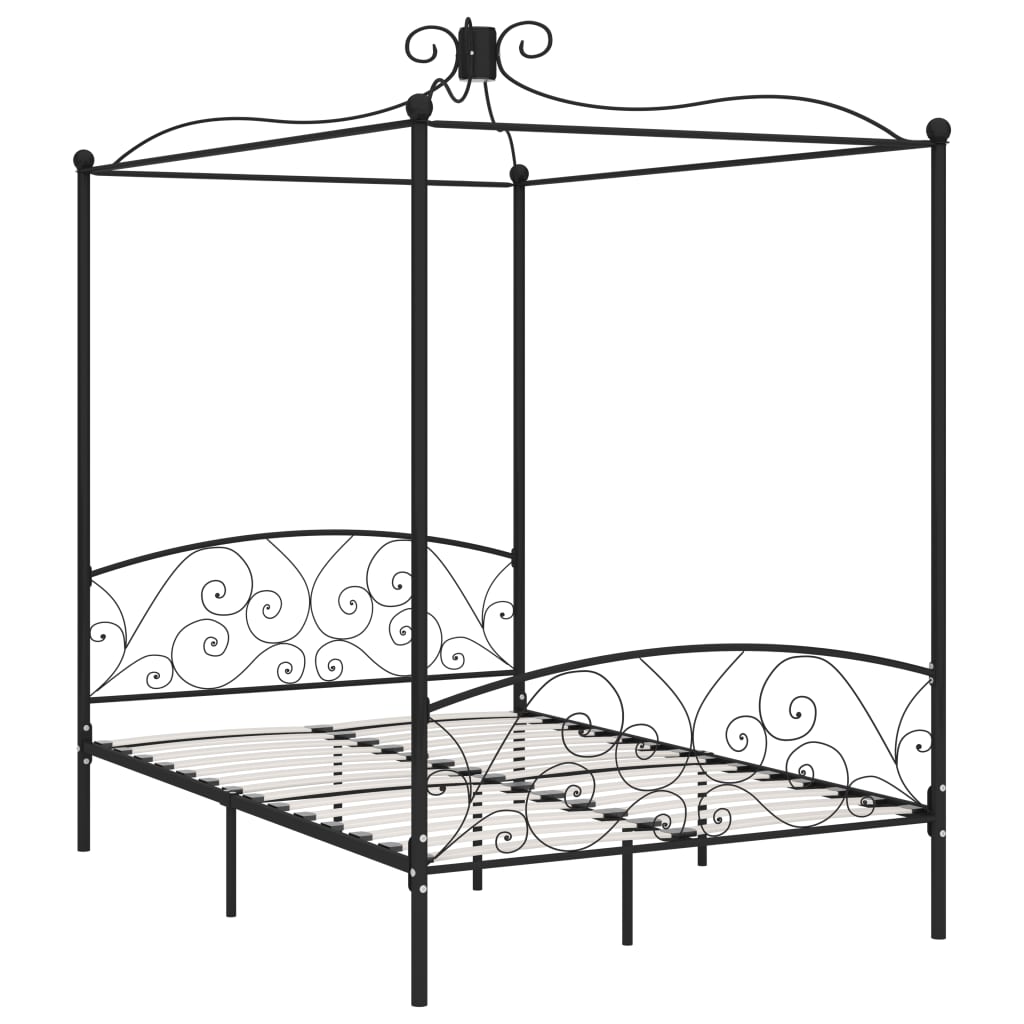 Canopy Bed Frame Black Metal 140x200 cm- Beds & Bed Frames - HomeShopIreland - Home Shop Ireland - Beds & Bed Frames - Canopy Bed Frame Black Metal 140x200 cm