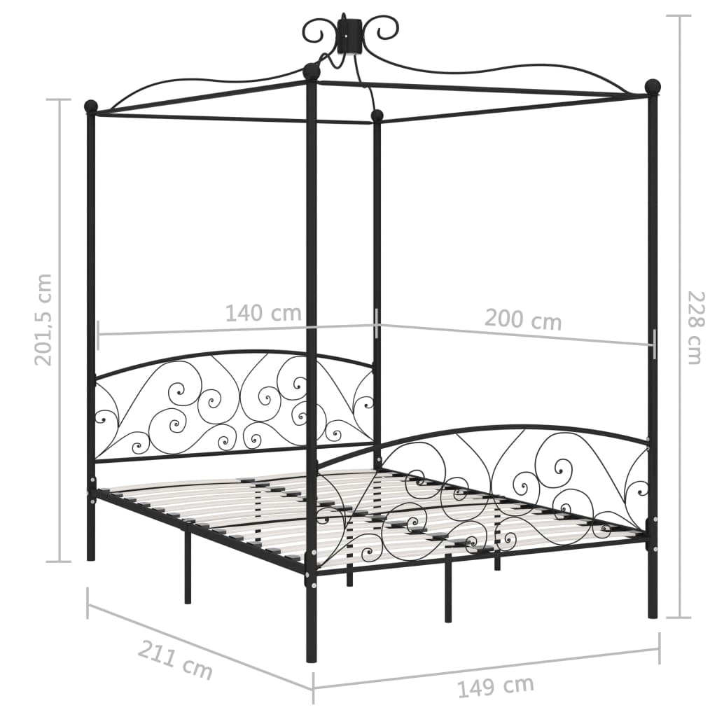 Canopy Bed Frame Black Metal 140x200 cm- Beds & Bed Frames - HomeShopIreland - Home Shop Ireland - Beds & Bed Frames - Canopy Bed Frame Black Metal 140x200 cm