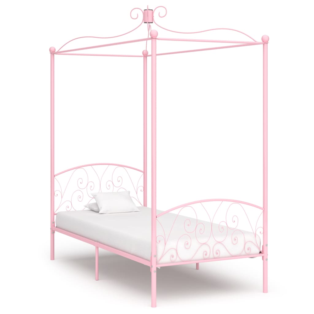 Canopy Bed Frame Pink Metal 100x200 cm- Beds & Bed Frames - HomeShopIreland - Home Shop Ireland - Beds & Bed Frames - Canopy Bed Frame Pink Metal 100x200 cm