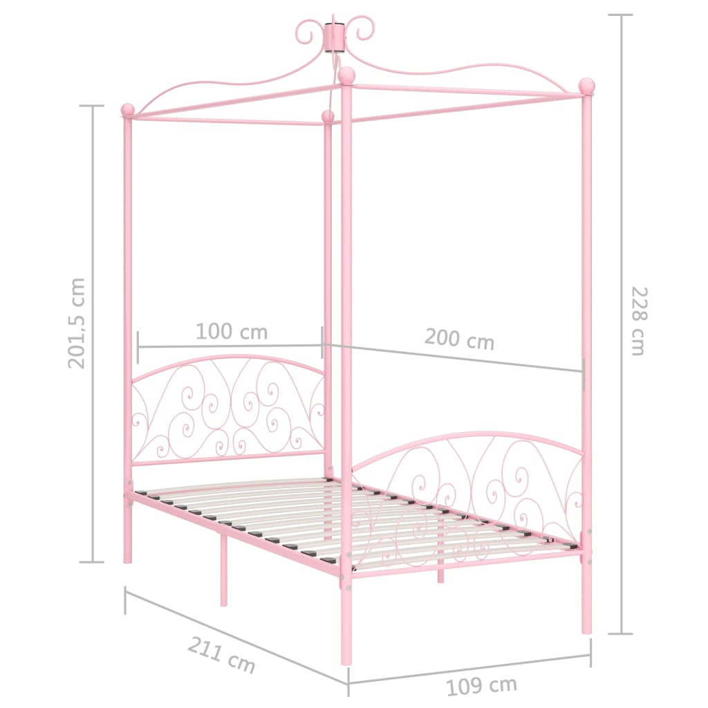 Canopy Bed Frame Pink Metal 100x200 cm- Beds & Bed Frames - HomeShopIreland - Home Shop Ireland - Beds & Bed Frames - Canopy Bed Frame Pink Metal 100x200 cm