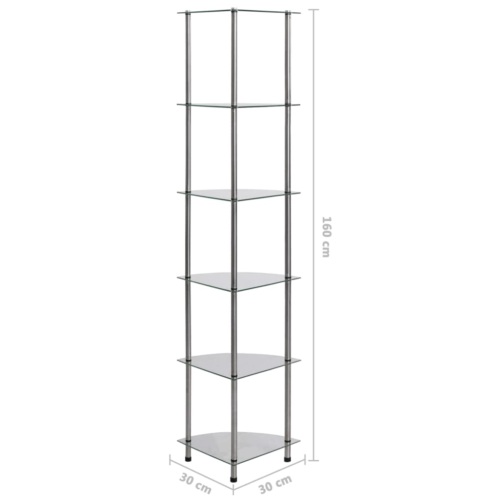6-Tier Shelf Transparent 30x30x160 cm Tempered Glass- Bookcases & Standing Shelves - HomeShopIreland - Home Shop Ireland - Bookcases & Standing Shelves - 6-Tier Shelf Transparent 30x30x160 cm Tempered Glass
