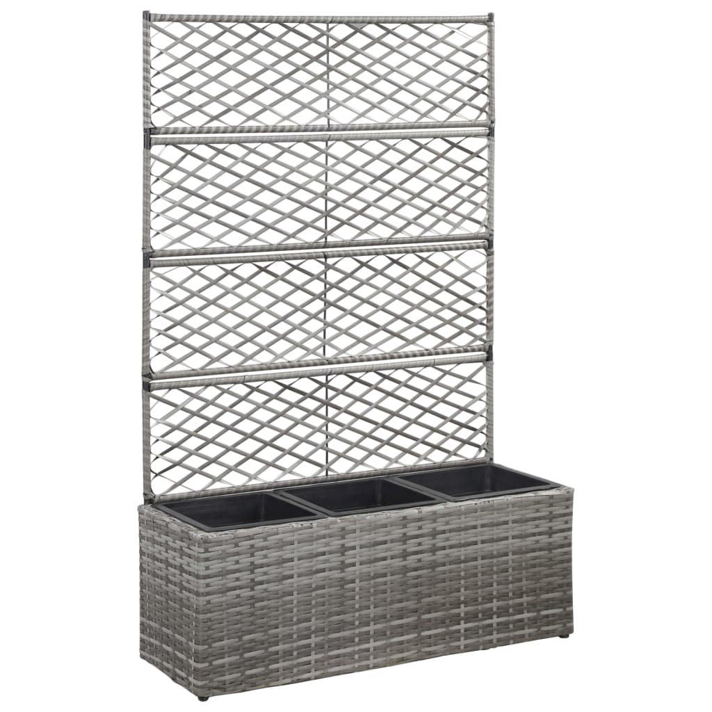 Trellis Raised Bed with 3 Pots 83x30x130 cm Poly Rattan Grey- Pots & Planters - HomeShopIreland - Home Shop Ireland - Pots & Planters - Trellis Raised Bed with 3 Pots 83x30x130 cm Poly Rattan Grey