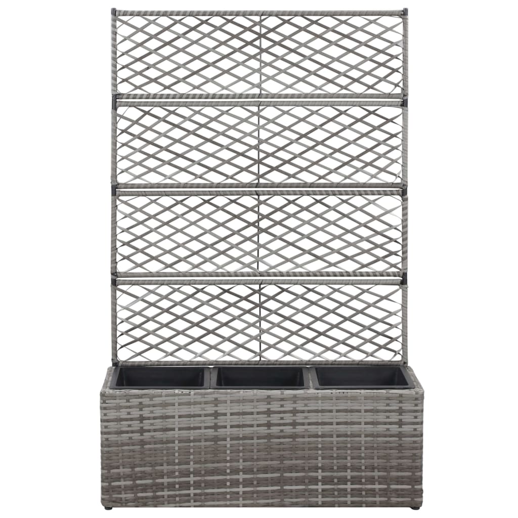Trellis Raised Bed with 3 Pots 83x30x130 cm Poly Rattan Grey- Pots & Planters - HomeShopIreland - Home Shop Ireland - Pots & Planters - Trellis Raised Bed with 3 Pots 83x30x130 cm Poly Rattan Grey
