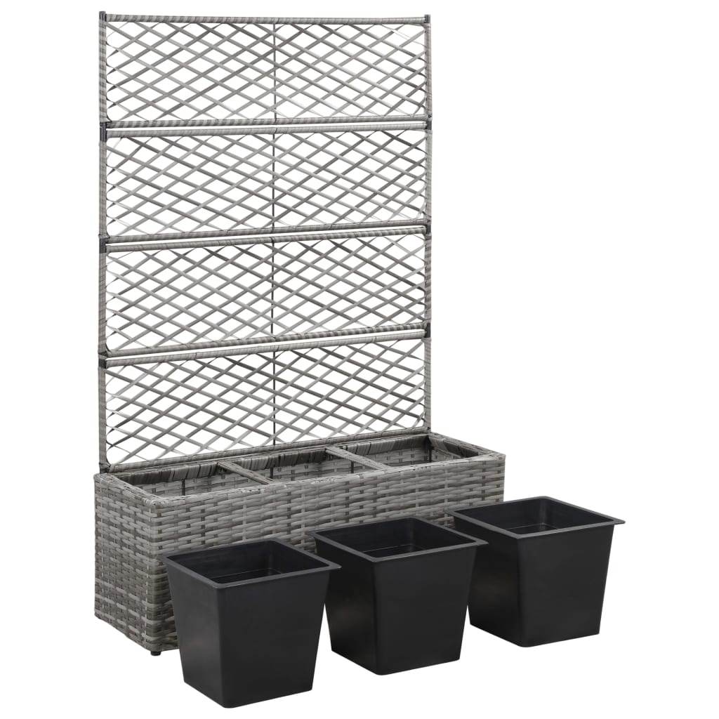 Trellis Raised Bed with 3 Pots 83x30x130 cm Poly Rattan Grey- Pots & Planters - HomeShopIreland - Home Shop Ireland - Pots & Planters - Trellis Raised Bed with 3 Pots 83x30x130 cm Poly Rattan Grey