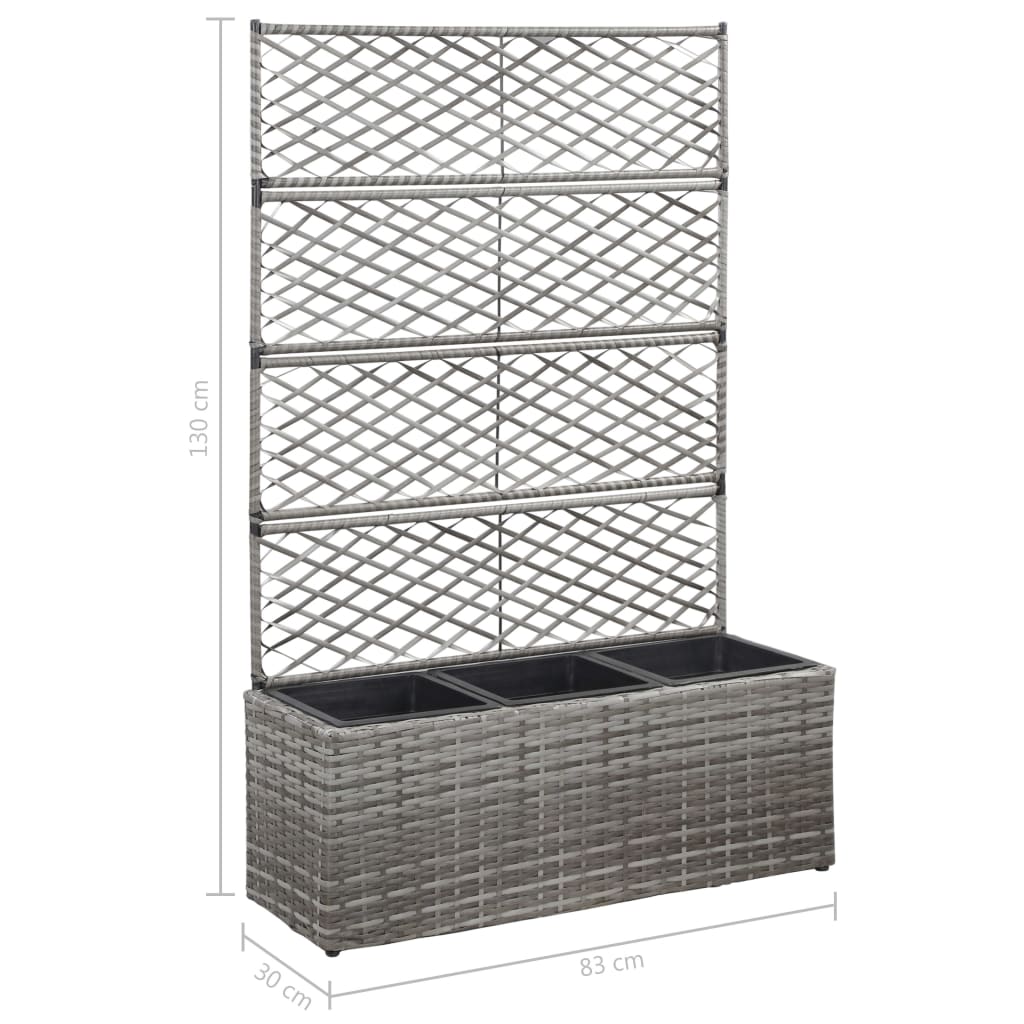Trellis Raised Bed with 3 Pots 83x30x130 cm Poly Rattan Grey- Pots & Planters - HomeShopIreland - Home Shop Ireland - Pots & Planters - Trellis Raised Bed with 3 Pots 83x30x130 cm Poly Rattan Grey