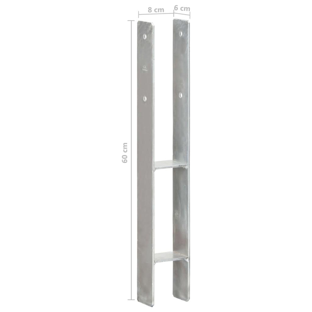 Fence Anchors 2 pcs Silver 8x6x60 cm Galvanised Steel- Ground Spikes - HomeShopIreland - Home Shop Ireland - Ground Spikes - Fence Anchors 2 pcs Silver 8x6x60 cm Galvanised Steel