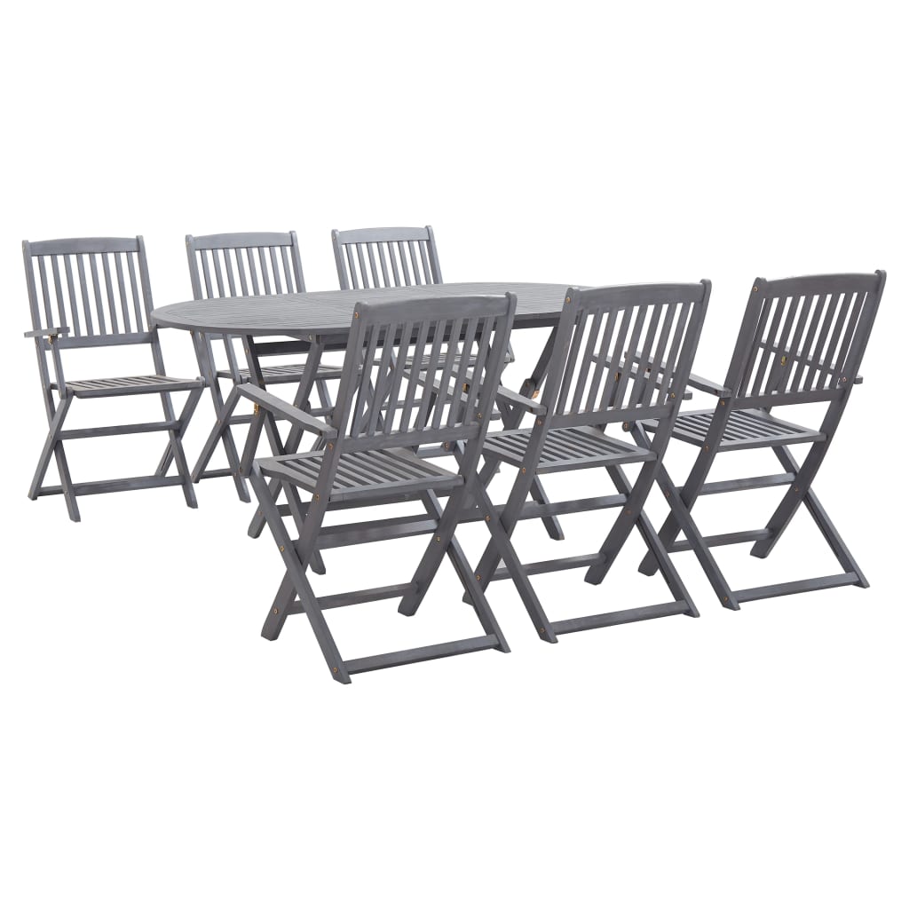 7 Piece Garden Dining Set Solid Acacia Wood Grey- Outdoor Furniture Sets - HomeShopIreland - Home Shop Ireland - Outdoor Furniture Sets - 7 Piece Garden Dining Set Solid Acacia Wood Grey