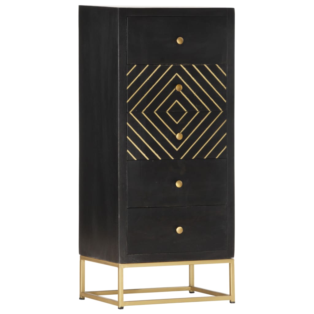 Drawer Cabinet Black and Gold 45x30x105 cm Solid Mango Wood- Storage Cabinets & Lockers - HomeShopIreland - Home Shop Ireland - Storage Cabinets & Lockers - Drawer Cabinet Black and Gold 45x30x105 cm Solid Mango Wood