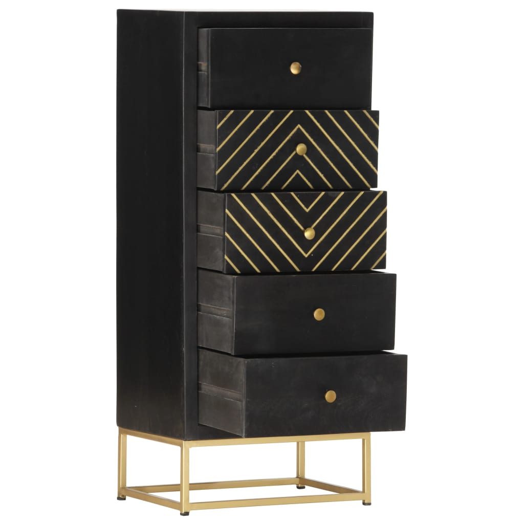 Drawer Cabinet Black and Gold 45x30x105 cm Solid Mango Wood- Storage Cabinets & Lockers - HomeShopIreland - Home Shop Ireland - Storage Cabinets & Lockers - Drawer Cabinet Black and Gold 45x30x105 cm Solid Mango Wood