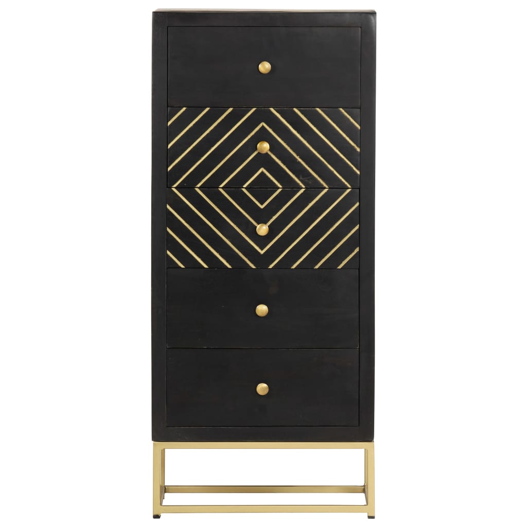 Drawer Cabinet Black and Gold 45x30x105 cm Solid Mango Wood- Storage Cabinets & Lockers - HomeShopIreland - Home Shop Ireland - Storage Cabinets & Lockers - Drawer Cabinet Black and Gold 45x30x105 cm Solid Mango Wood