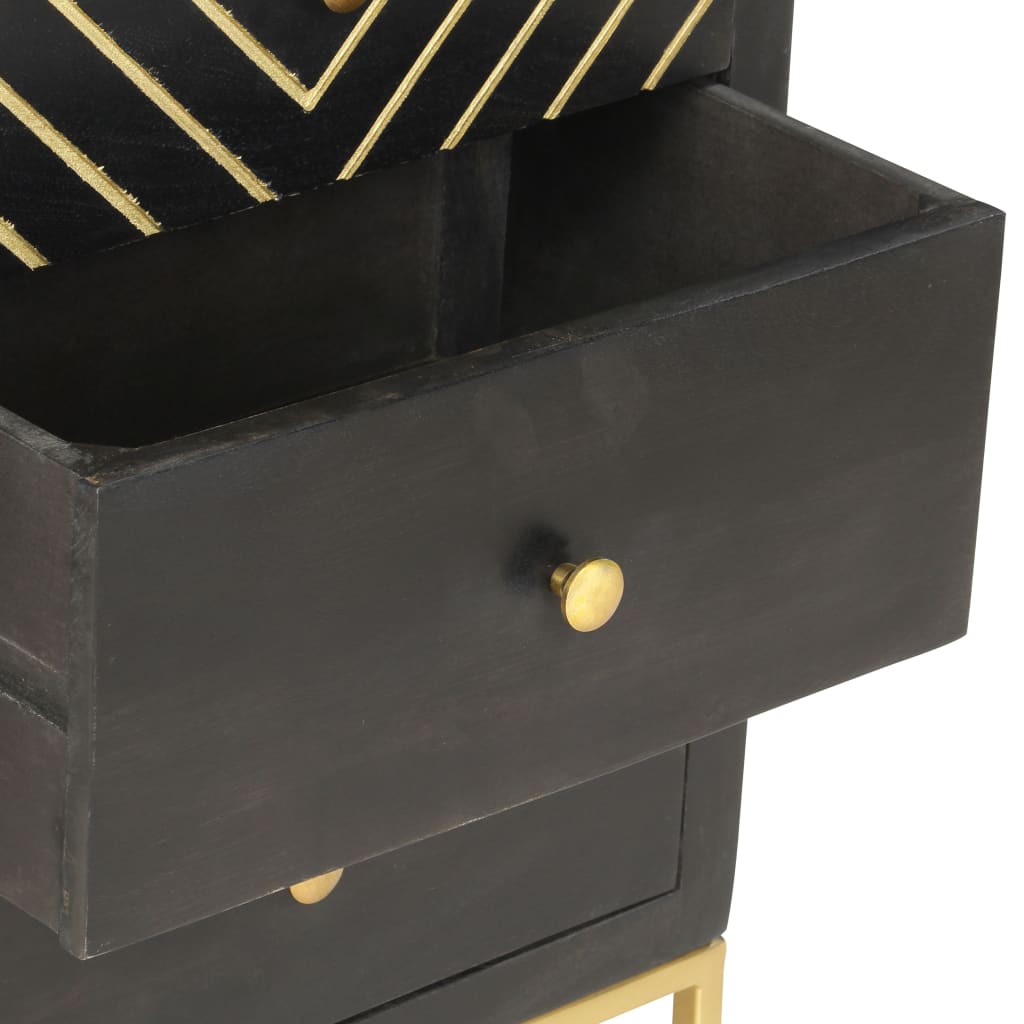 Drawer Cabinet Black and Gold 45x30x105 cm Solid Mango Wood- Storage Cabinets & Lockers - HomeShopIreland - Home Shop Ireland - Storage Cabinets & Lockers - Drawer Cabinet Black and Gold 45x30x105 cm Solid Mango Wood