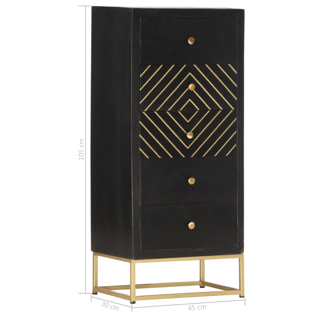Drawer Cabinet Black and Gold 45x30x105 cm Solid Mango Wood- Storage Cabinets & Lockers - HomeShopIreland - Home Shop Ireland - Storage Cabinets & Lockers - Drawer Cabinet Black and Gold 45x30x105 cm Solid Mango Wood