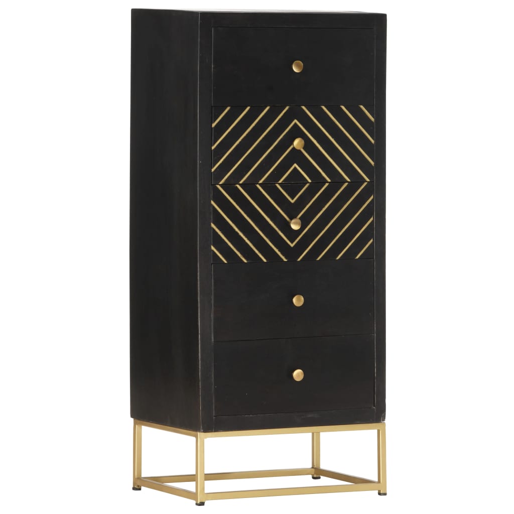 Drawer Cabinet Black and Gold 45x30x105 cm Solid Mango Wood- Storage Cabinets & Lockers - HomeShopIreland - Home Shop Ireland - Storage Cabinets & Lockers - Drawer Cabinet Black and Gold 45x30x105 cm Solid Mango Wood