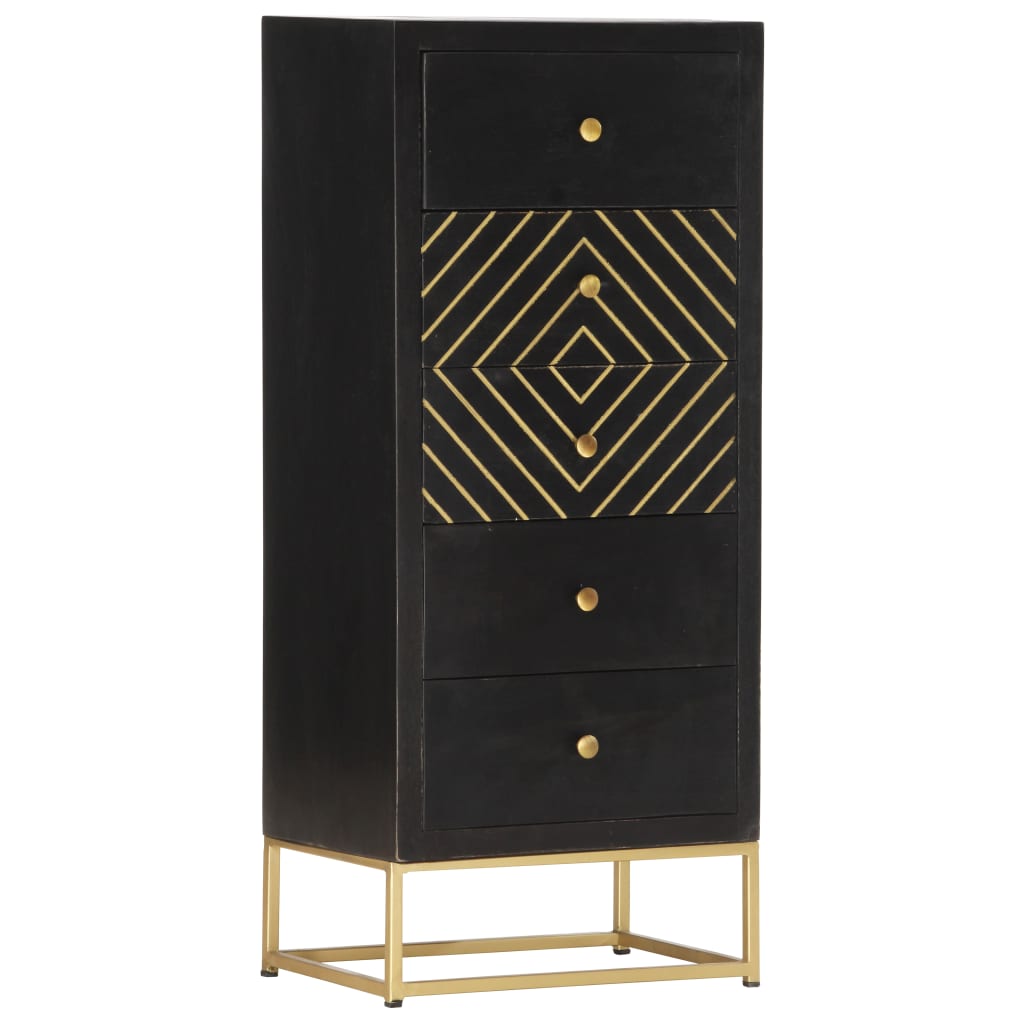 Drawer Cabinet Black and Gold 45x30x105 cm Solid Mango Wood- Storage Cabinets & Lockers - HomeShopIreland - Home Shop Ireland - Storage Cabinets & Lockers - Drawer Cabinet Black and Gold 45x30x105 cm Solid Mango Wood