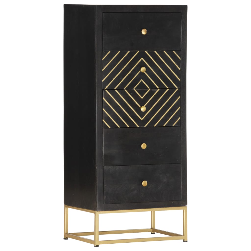 Drawer Cabinet Black and Gold 45x30x105 cm Solid Mango Wood- Storage Cabinets & Lockers - HomeShopIreland - Home Shop Ireland - Storage Cabinets & Lockers - Drawer Cabinet Black and Gold 45x30x105 cm Solid Mango Wood