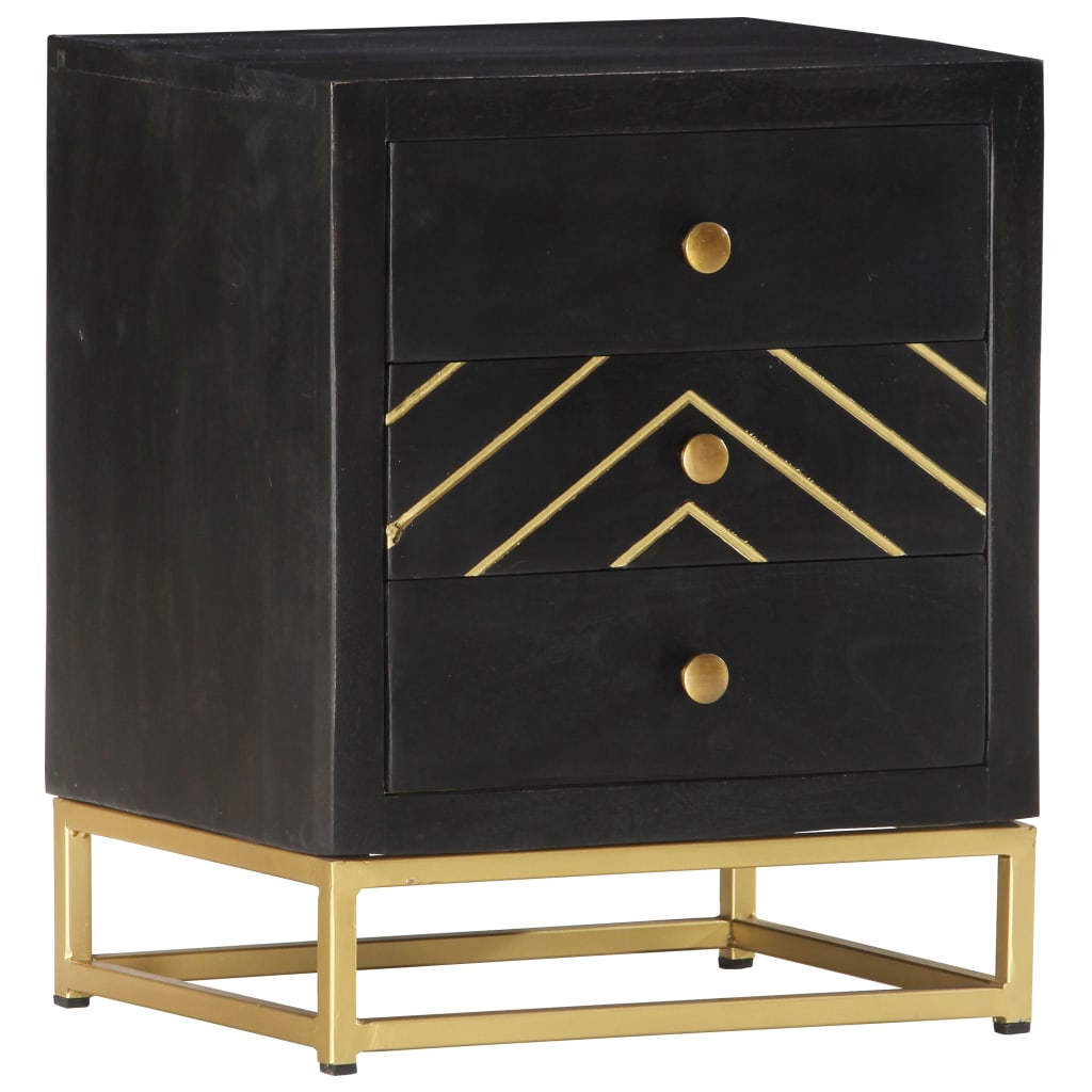 Bedside Cabinet Black and Gold 40x30x50 cm Solid Mango Wood- Bedside Tables - HomeShopIreland - Home Shop Ireland - Bedside Tables - Bedside Cabinet Black and Gold 40x30x50 cm Solid Mango Wood