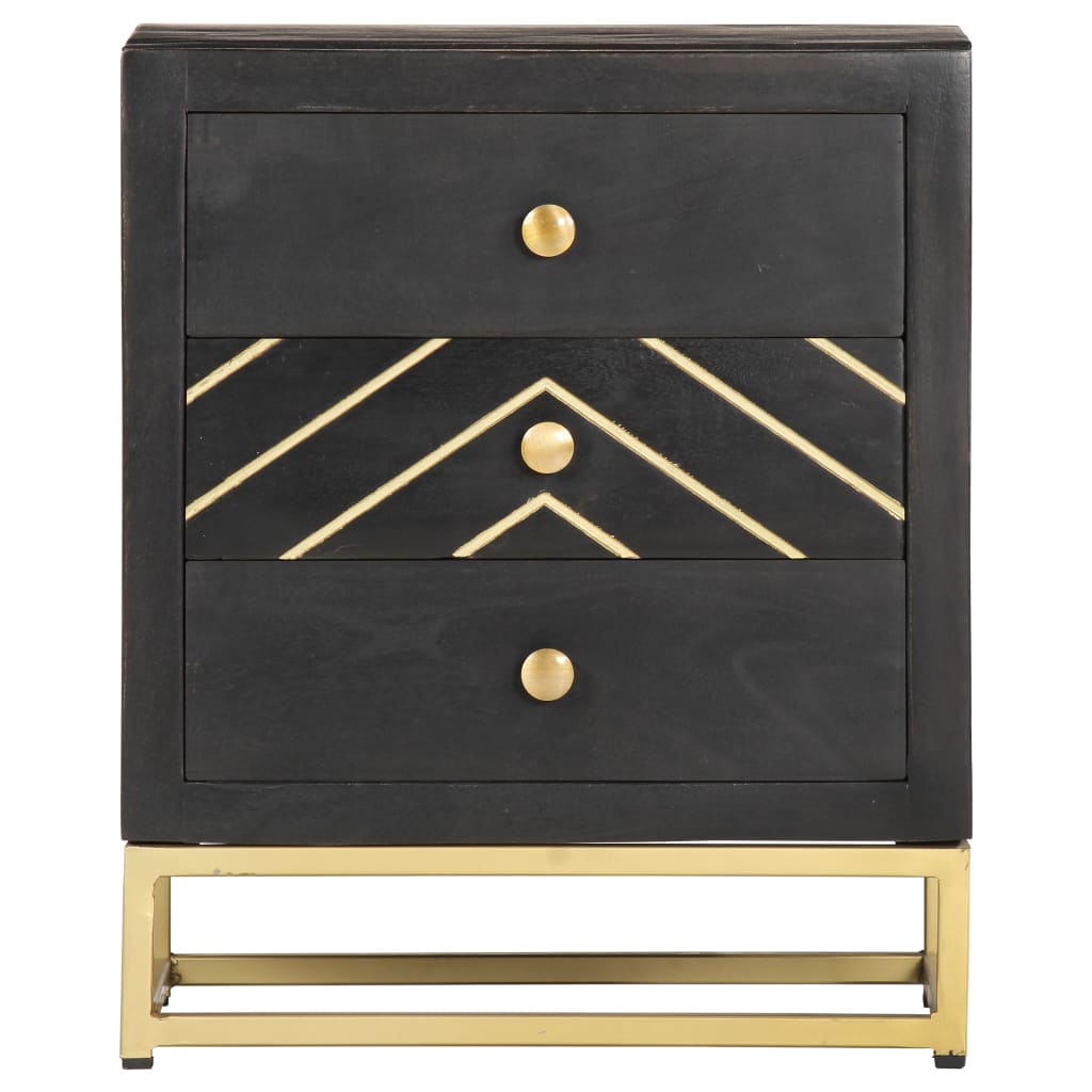 Bedside Cabinet Black and Gold 40x30x50 cm Solid Mango Wood- Bedside Tables - HomeShopIreland - Home Shop Ireland - Bedside Tables - Bedside Cabinet Black and Gold 40x30x50 cm Solid Mango Wood
