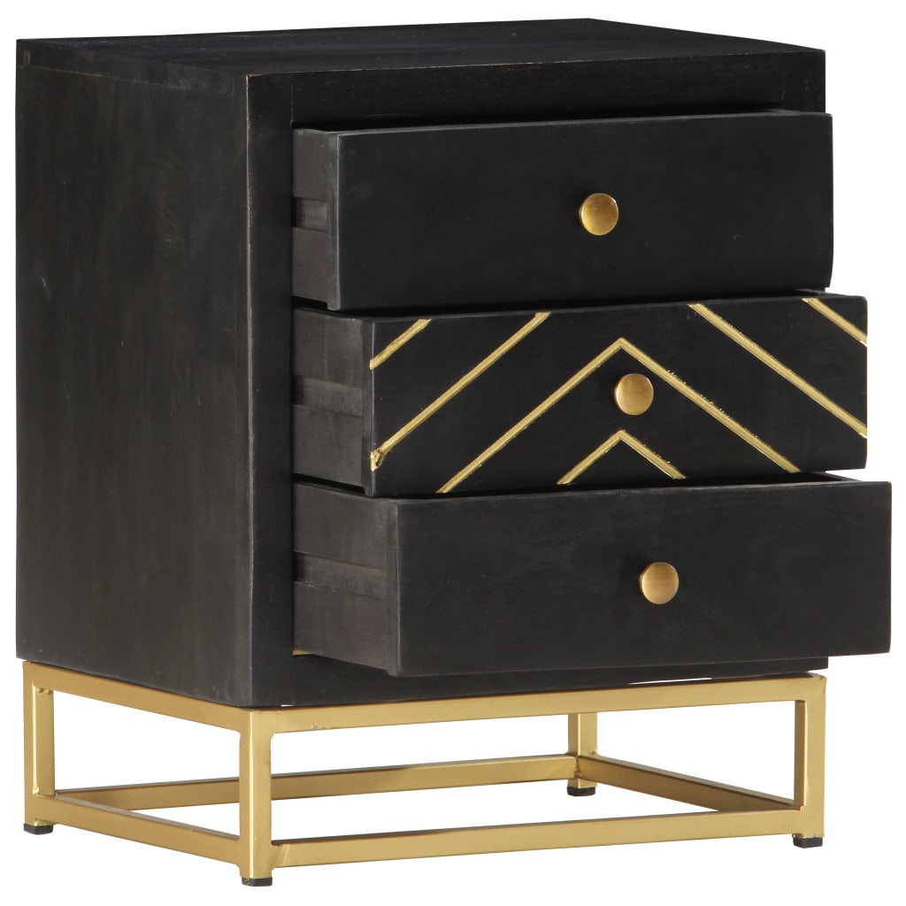 Bedside Cabinet Black and Gold 40x30x50 cm Solid Mango Wood- Bedside Tables - HomeShopIreland - Home Shop Ireland - Bedside Tables - Bedside Cabinet Black and Gold 40x30x50 cm Solid Mango Wood