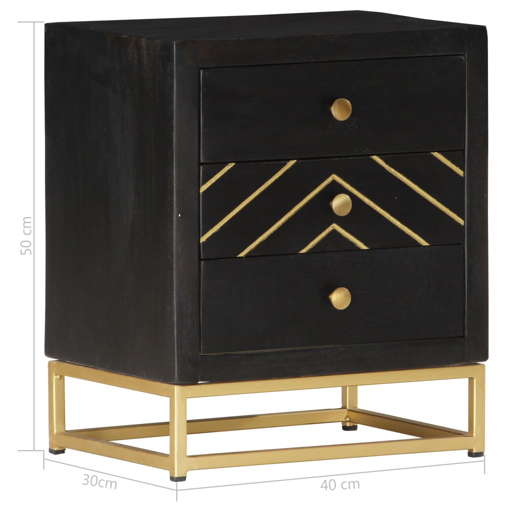 Bedside Cabinet Black and Gold 40x30x50 cm Solid Mango Wood- Bedside Tables - HomeShopIreland - Home Shop Ireland - Bedside Tables - Bedside Cabinet Black and Gold 40x30x50 cm Solid Mango Wood