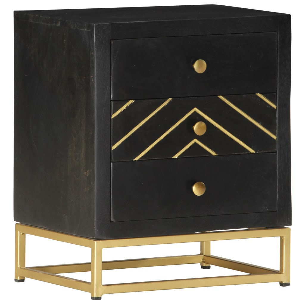 Bedside Cabinet Black and Gold 40x30x50 cm Solid Mango Wood- Bedside Tables - HomeShopIreland - Home Shop Ireland - Bedside Tables - Bedside Cabinet Black and Gold 40x30x50 cm Solid Mango Wood