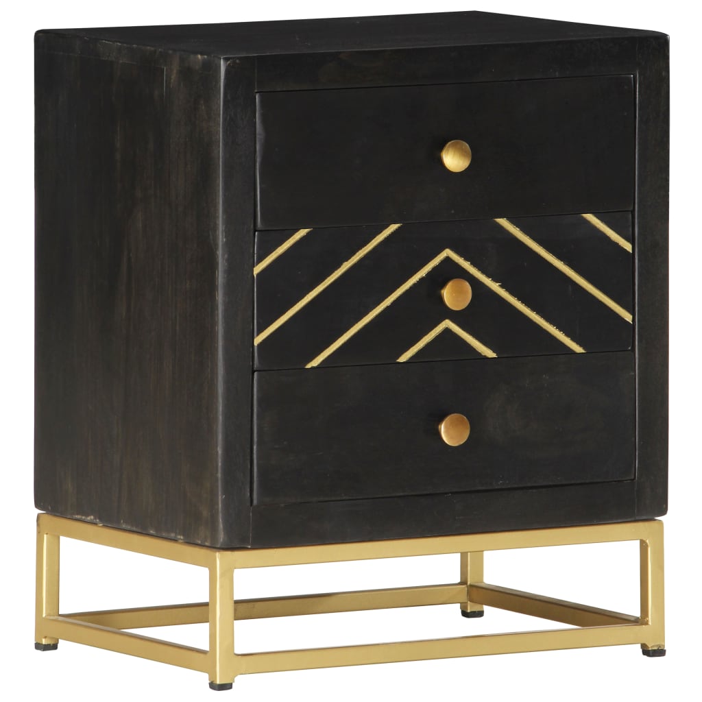 Bedside Cabinet Black and Gold 40x30x50 cm Solid Mango Wood- Bedside Tables - HomeShopIreland - Home Shop Ireland - Bedside Tables - Bedside Cabinet Black and Gold 40x30x50 cm Solid Mango Wood