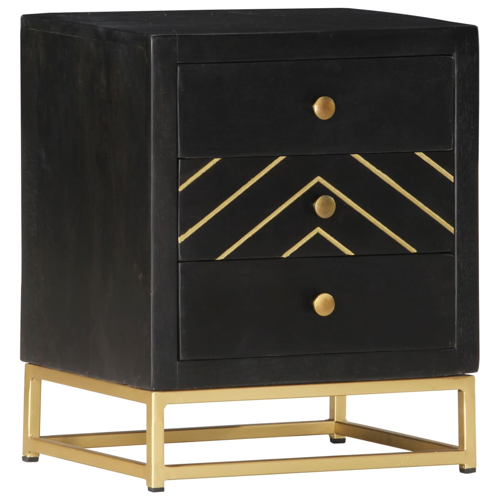Bedside Cabinet Black and Gold 40x30x50 cm Solid Mango Wood- Bedside Tables - HomeShopIreland - Home Shop Ireland - Bedside Tables - Bedside Cabinet Black and Gold 40x30x50 cm Solid Mango Wood