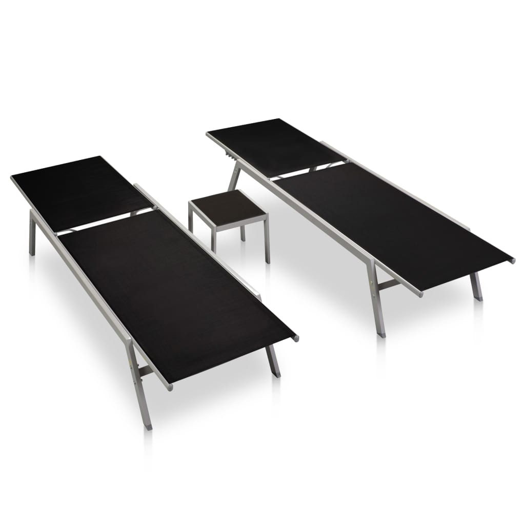 Sun Loungers 2 pcs with Table Steel and Textilene Black- Sunloungers - HomeShopIreland - Home Shop Ireland - Sunloungers - Sun Loungers 2 pcs with Table Steel and Textilene Black