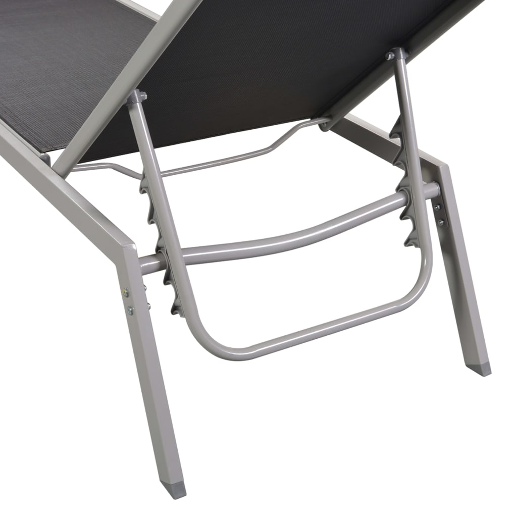 Sun Loungers 2 pcs with Table Steel and Textilene Black- Sunloungers - HomeShopIreland - Home Shop Ireland - Sunloungers - Sun Loungers 2 pcs with Table Steel and Textilene Black