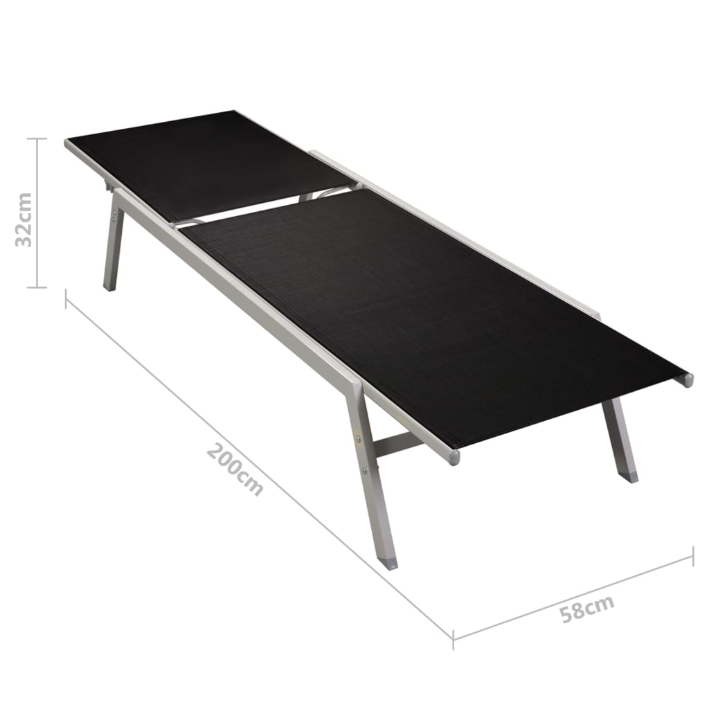 Sun Loungers 2 pcs with Table Steel and Textilene Black- Sunloungers - HomeShopIreland - Home Shop Ireland - Sunloungers - Sun Loungers 2 pcs with Table Steel and Textilene Black